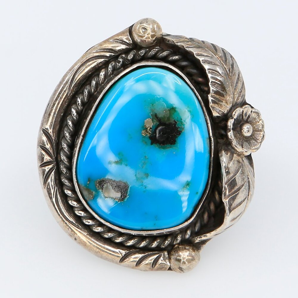 Vintage Native American Sterling Silver Turquoise with Pyrite Inclusions Ring